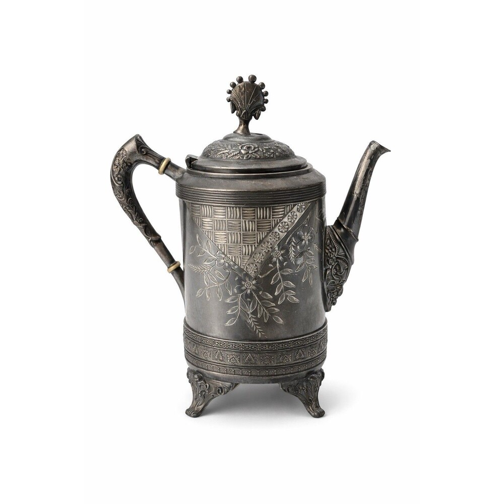 Antique Victorian Era Quadruple Silverplate Etched Coffee Pot Leonard Mfg Co